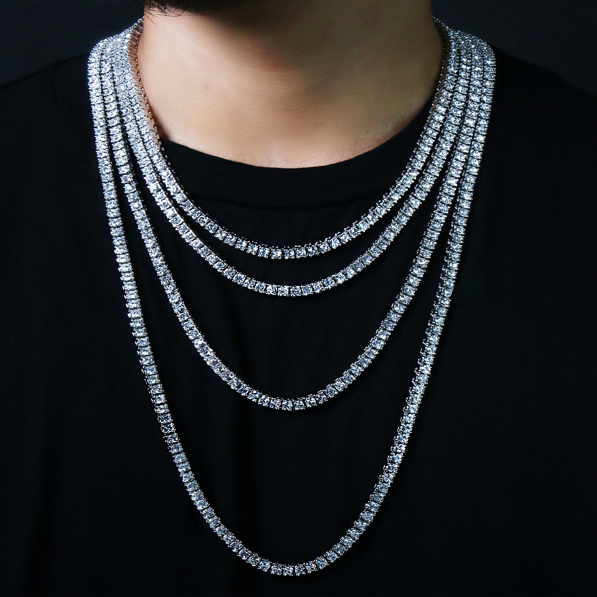 White GOLD TENNIS CHAIN 18" 20" 24" 30"