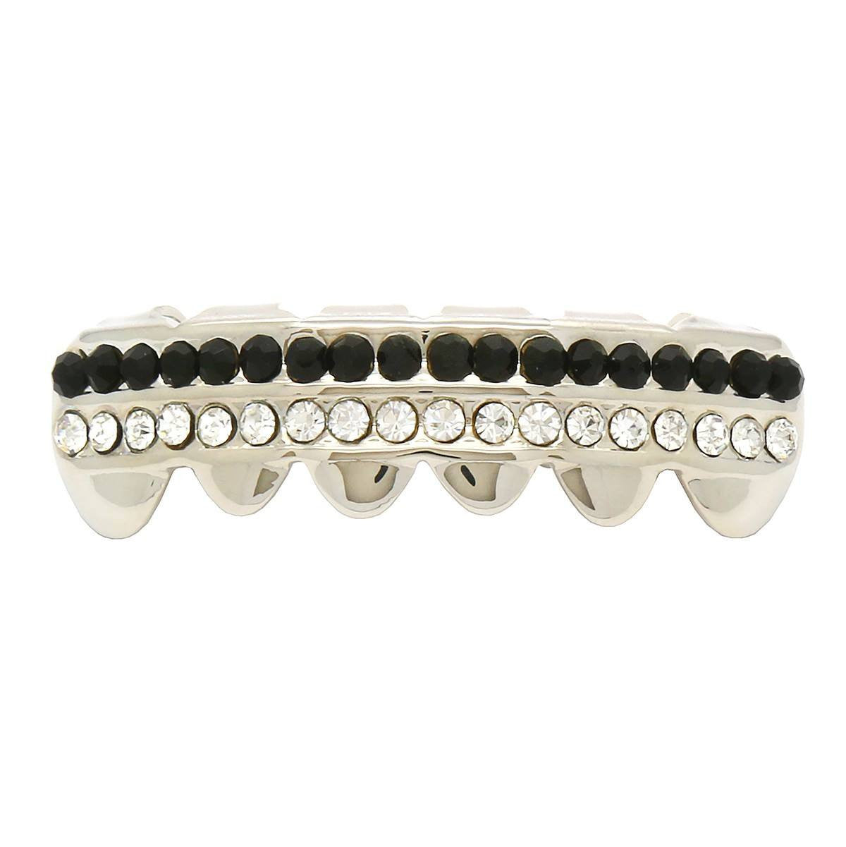 SILVER BOTTOM GRILLZ 2 ROW BLACK