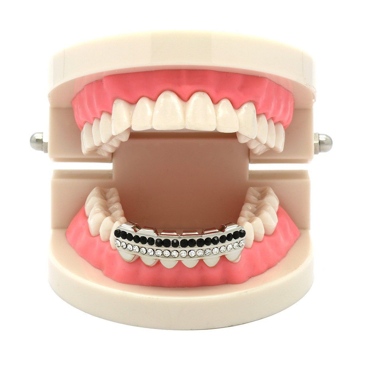 SILVER BOTTOM GRILLZ 2 ROW BLACK