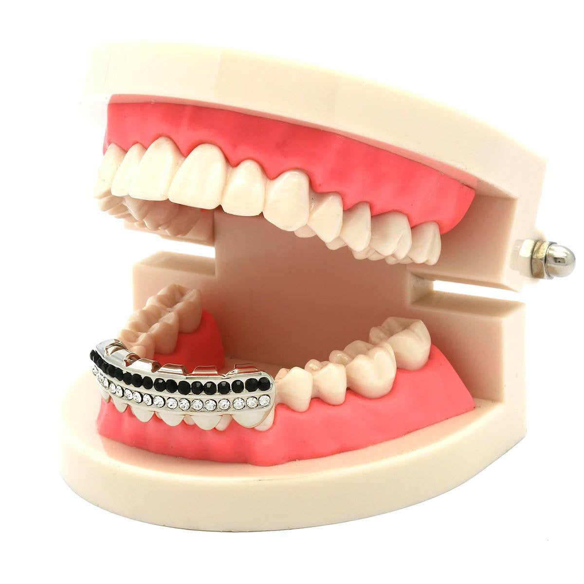 SILVER BOTTOM GRILLZ 2 ROW BLACK