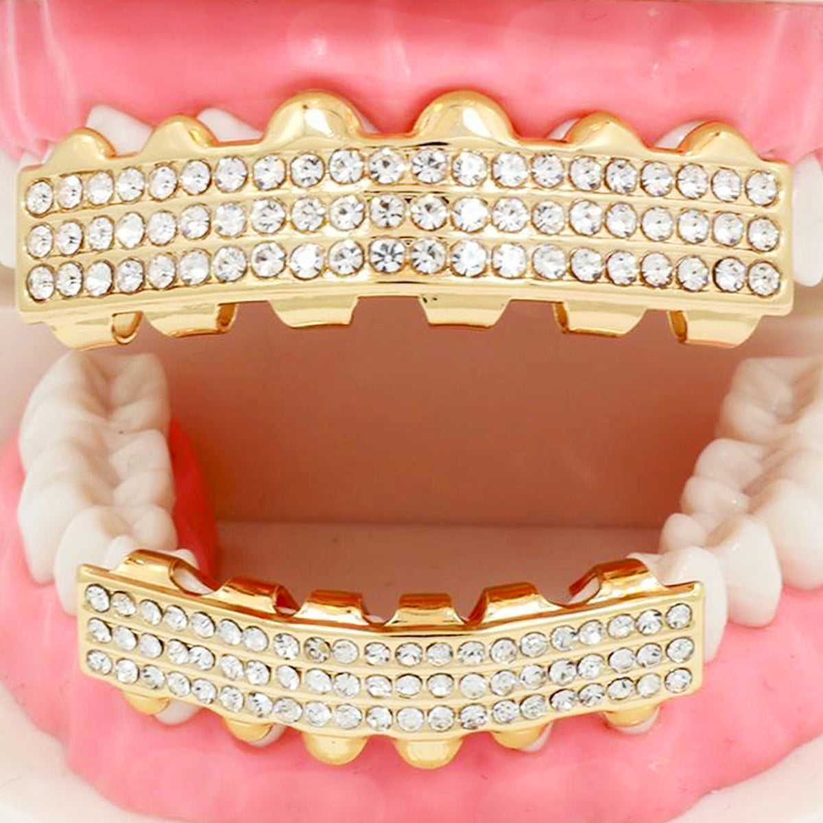 GRILLZ SET GOLD 3 ROW CLEAR