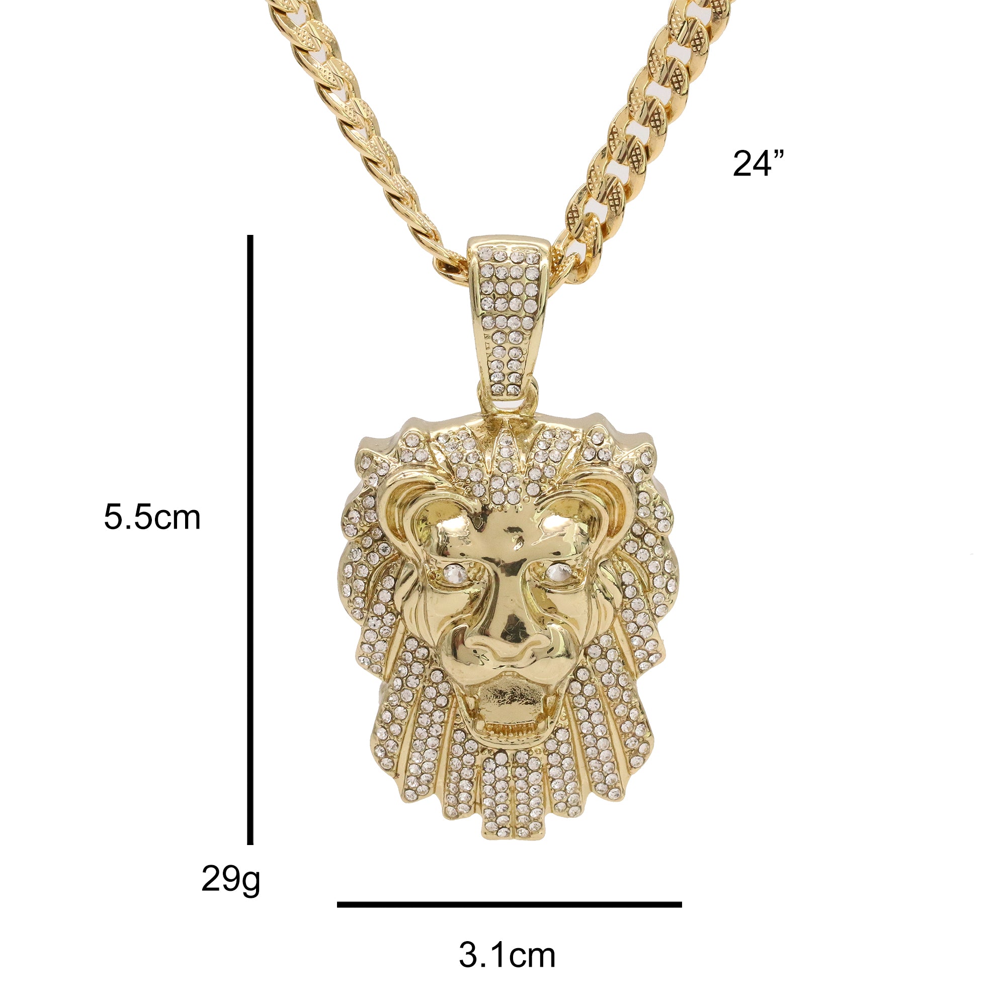 14k Gold Plated Thick Layer Cz Lion Head Pendant 24" Frost Cuban Chain