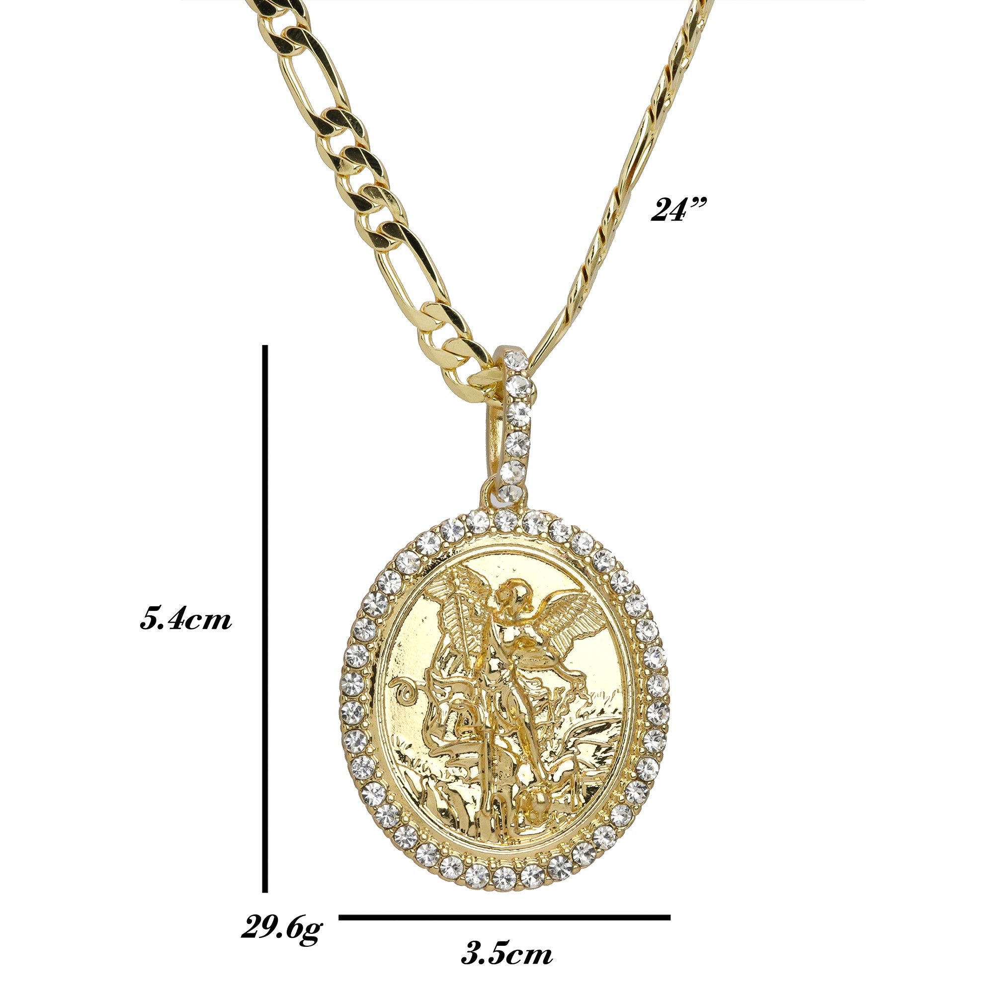 Iced Religious Angel Michael Pendant 24 Figaro Chain Hip Hop 18k Jewelry Necklace