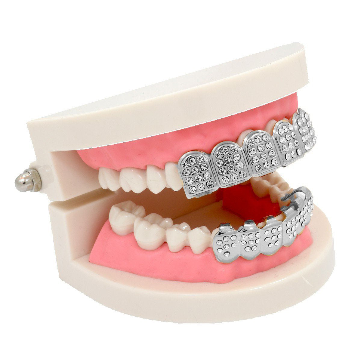 GRILLZ SET SILVER D SHAPE FULLY ICED