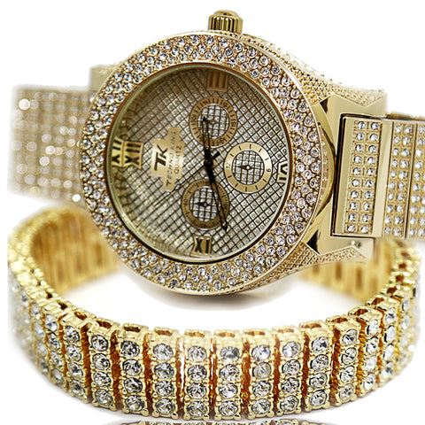 TK Gold Ice Out Techno KING Watch & Bracelet SET