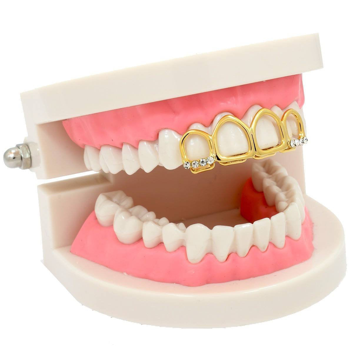 GOLD TOP GRILLZ 4 OPEN TOOTH ICED OUT