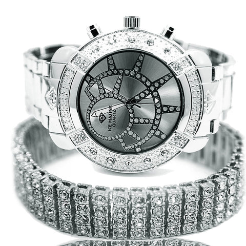 White Gold Ice Out Ice Master Watch & Bracelet SET 7