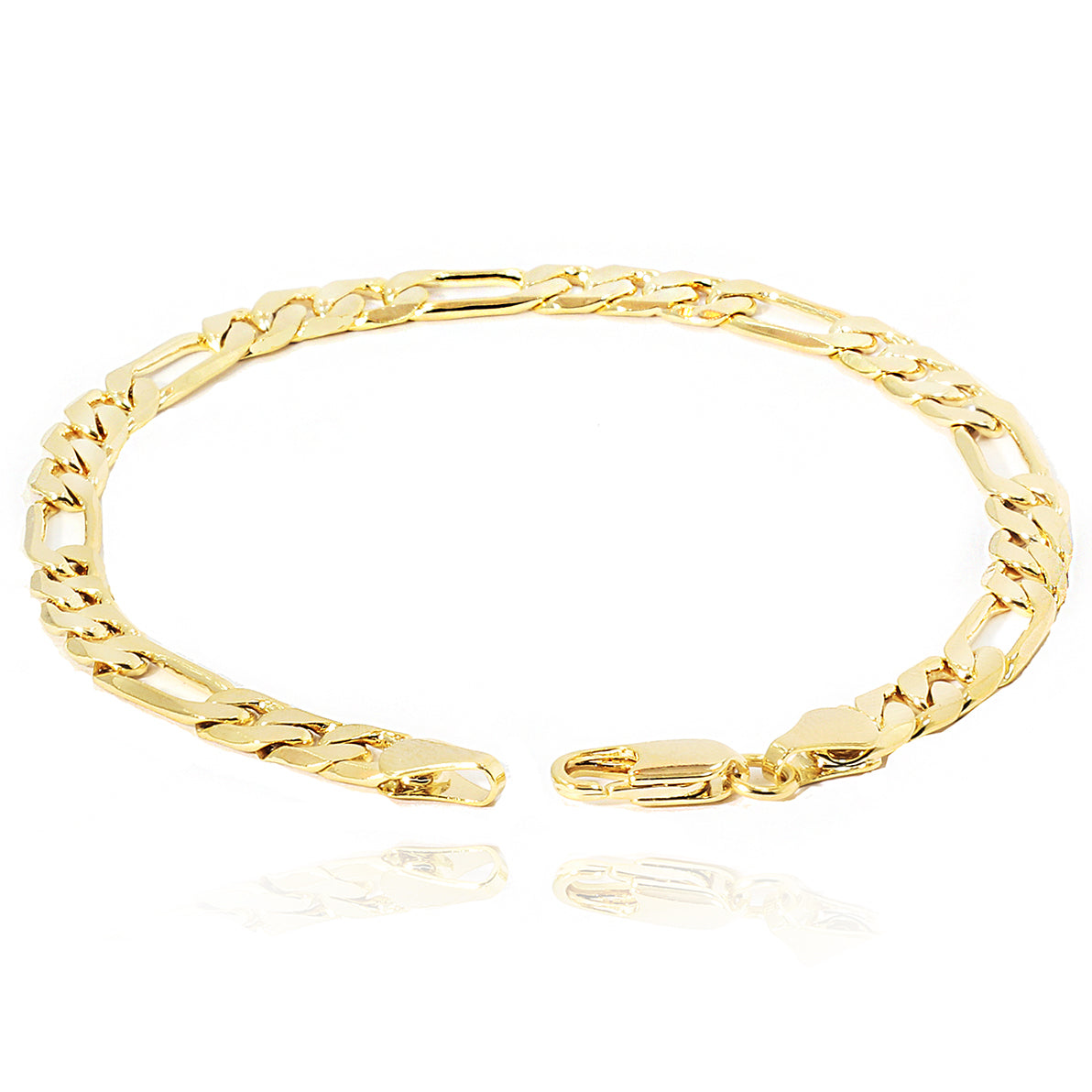 6MM/8"INCHES WIDE 14K GOLD FINISH FIGARO LINK BRACELET