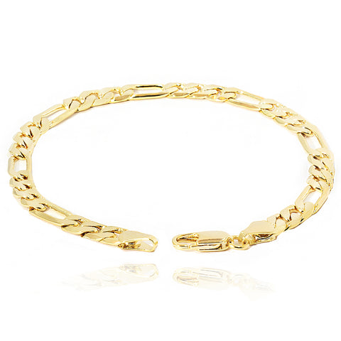 6MM/8"INCHES WIDE 14K GOLD FINISH FIGARO LINK BRACELET