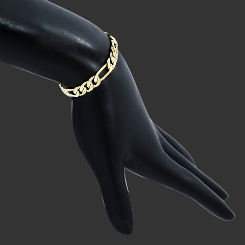 6MM/8"INCHES WIDE 14K GOLD FINISH FIGARO LINK BRACELET