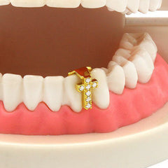 GOLD GRILLZ SINGLE TOOTH CZ CROSS