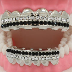 GRILLZ SET RHODIUM 2 ROW BK/CLEAR