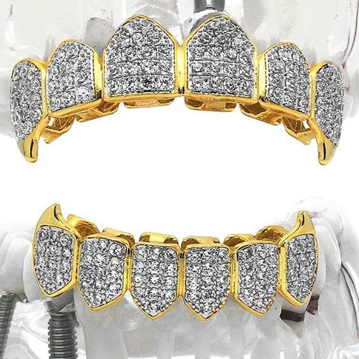GRILLZ SET 2 TONE FANG FULLY ICED OUT