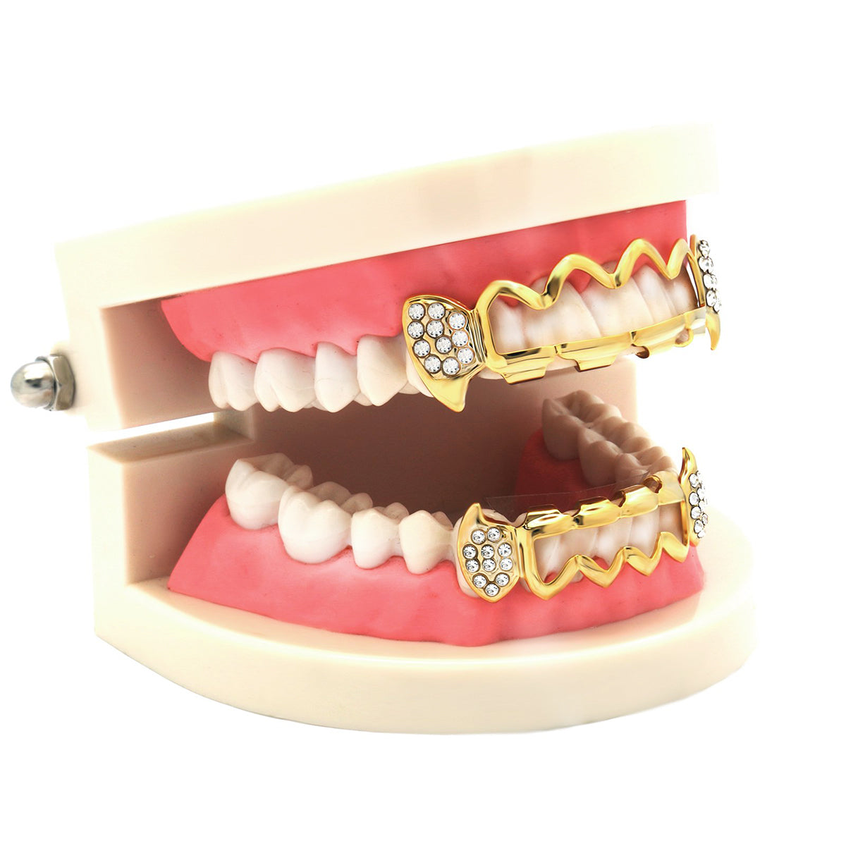 GRILLZ SET GOLD WAVE HOLLOW CZ FANG