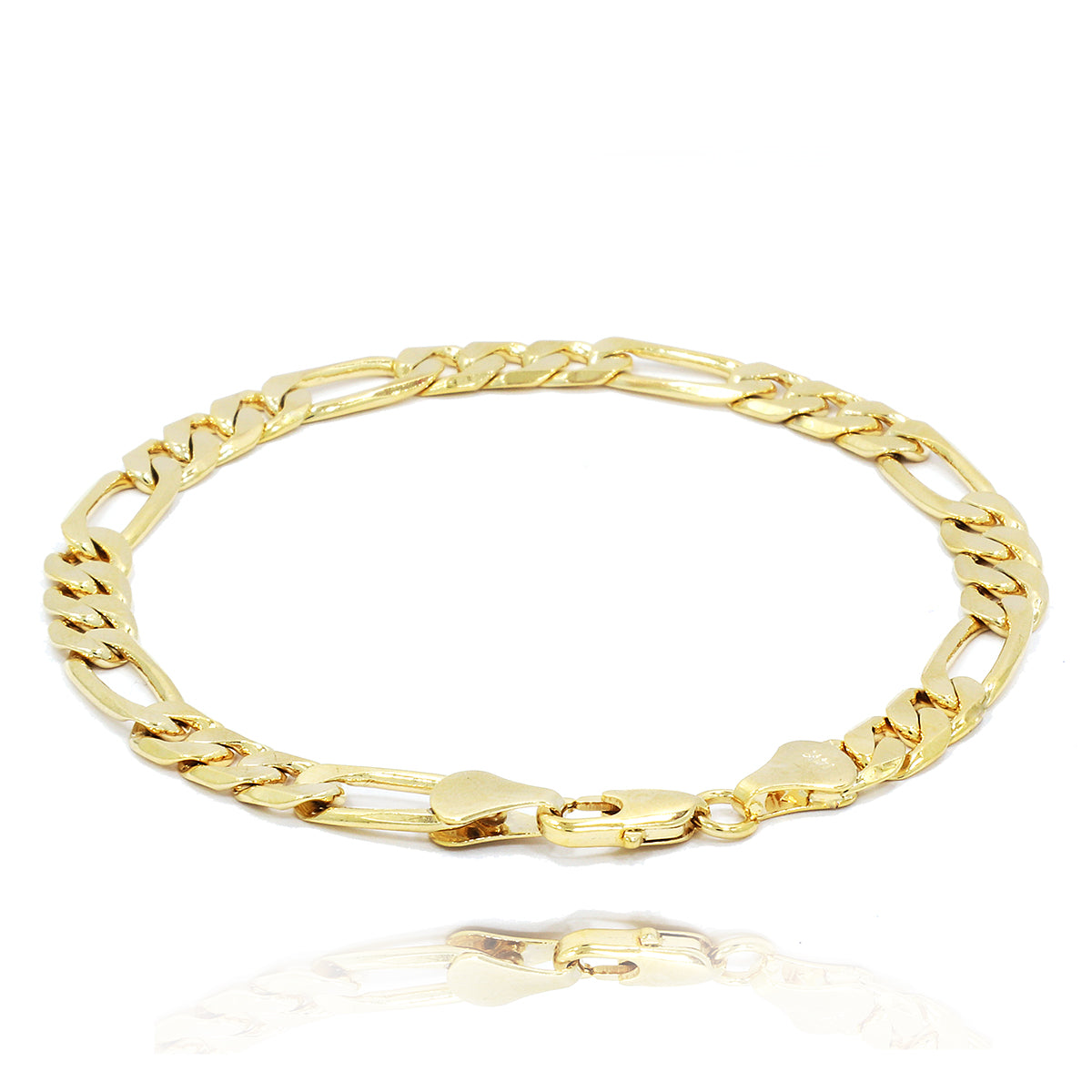 7MM/8"INCHES WIDE 14K GOLD FINISH FIGARO LINK BRACELET