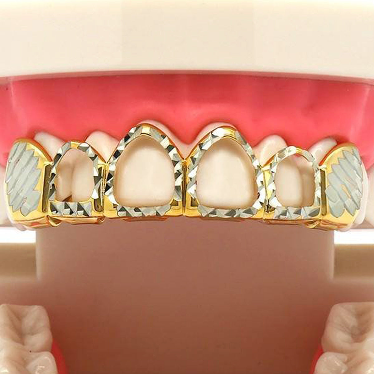 2-TONE TOP GRILLZ 4 OPEN DIAMOND CUT