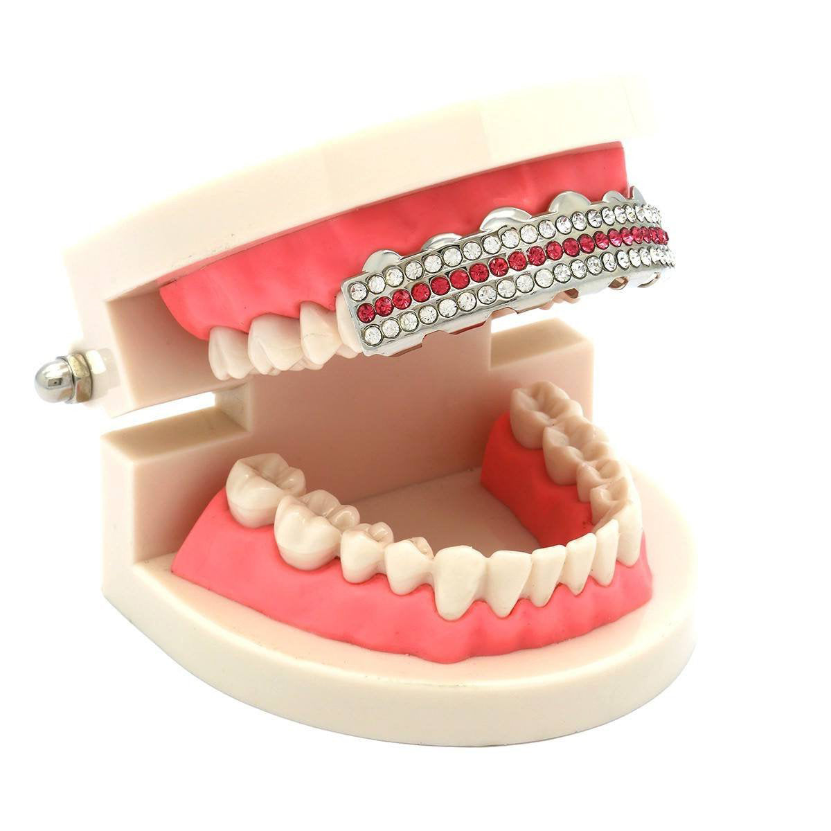 SILVER TOP GRILLZ 3 ROW PINK