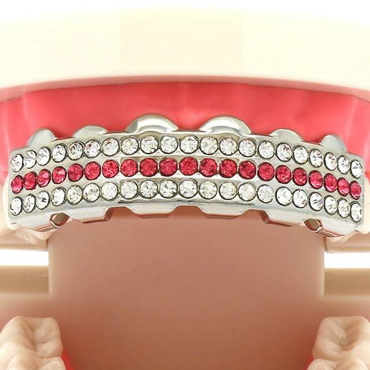 SILVER TOP GRILLZ 3 ROW PINK