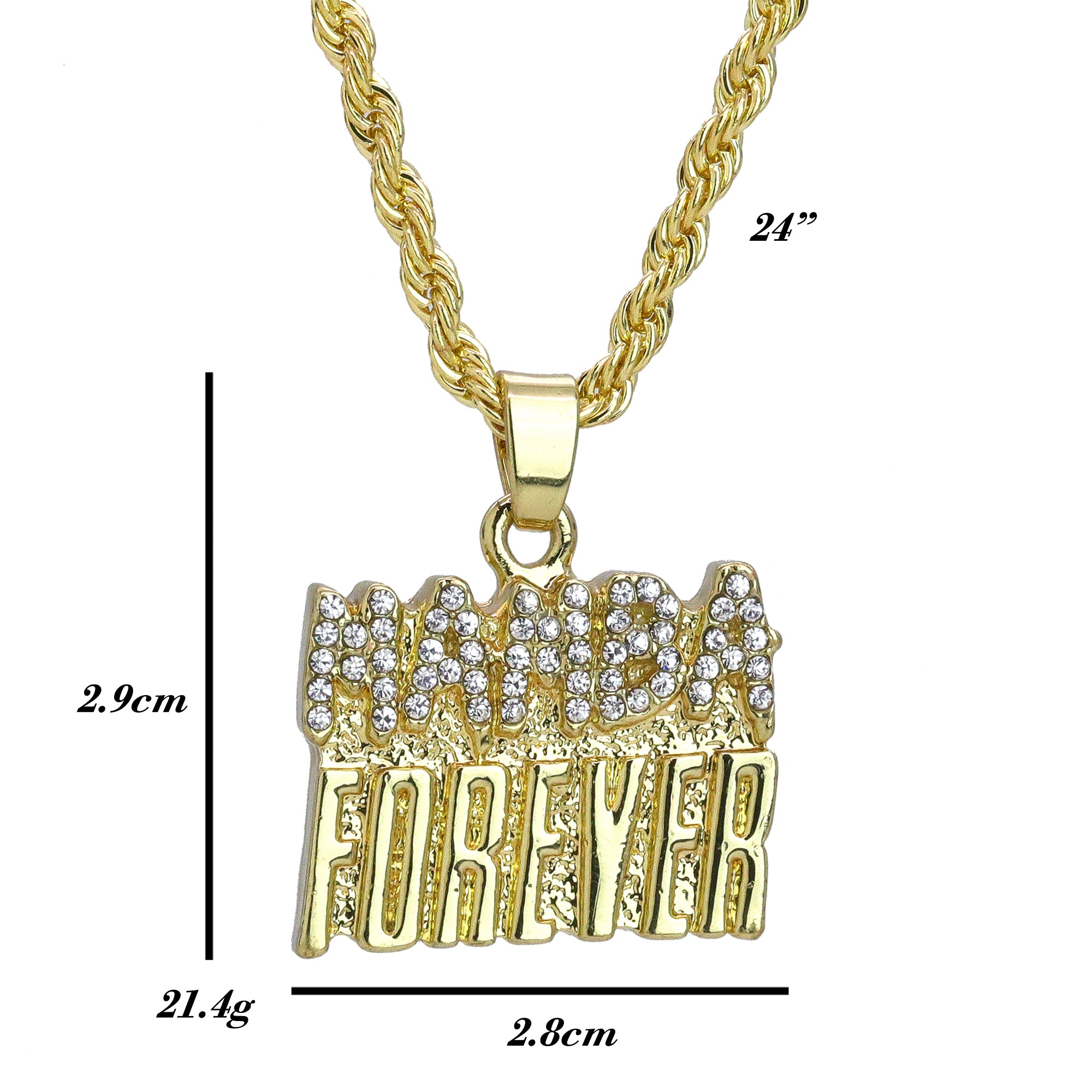 Iced Micro Mamba Forever Pendant 24" Rope Chain Hip Hop Style 18k Gold PT