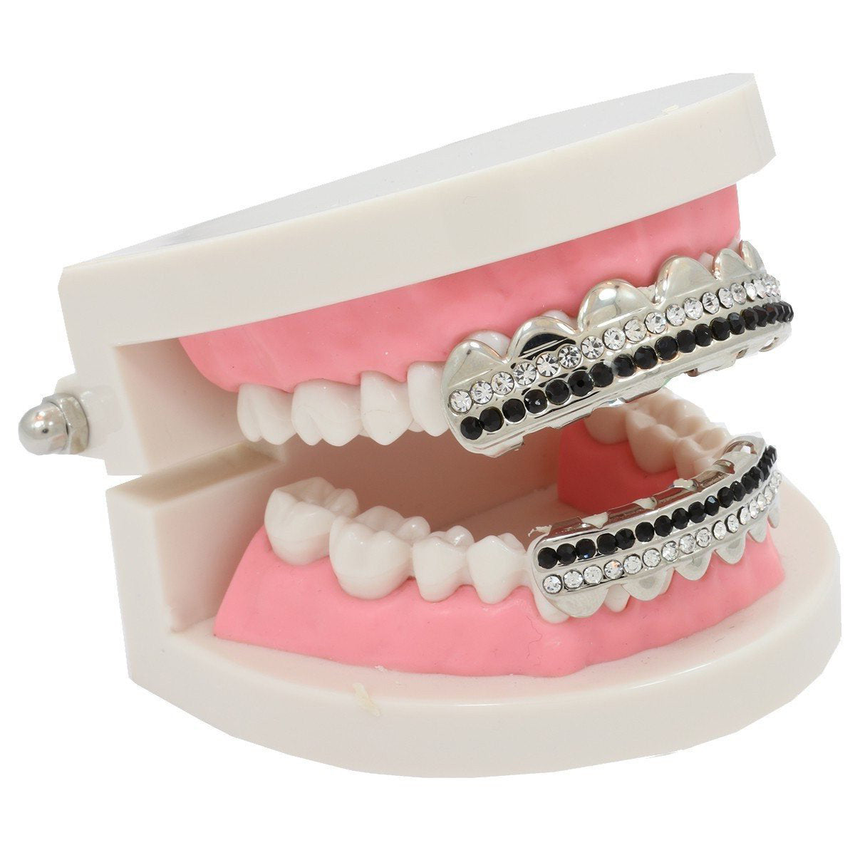 GRILLZ SET RHODIUM 2 ROW BK/CLEAR
