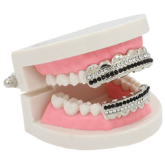 GRILLZ SET RHODIUM 2 ROW BK/CLEAR