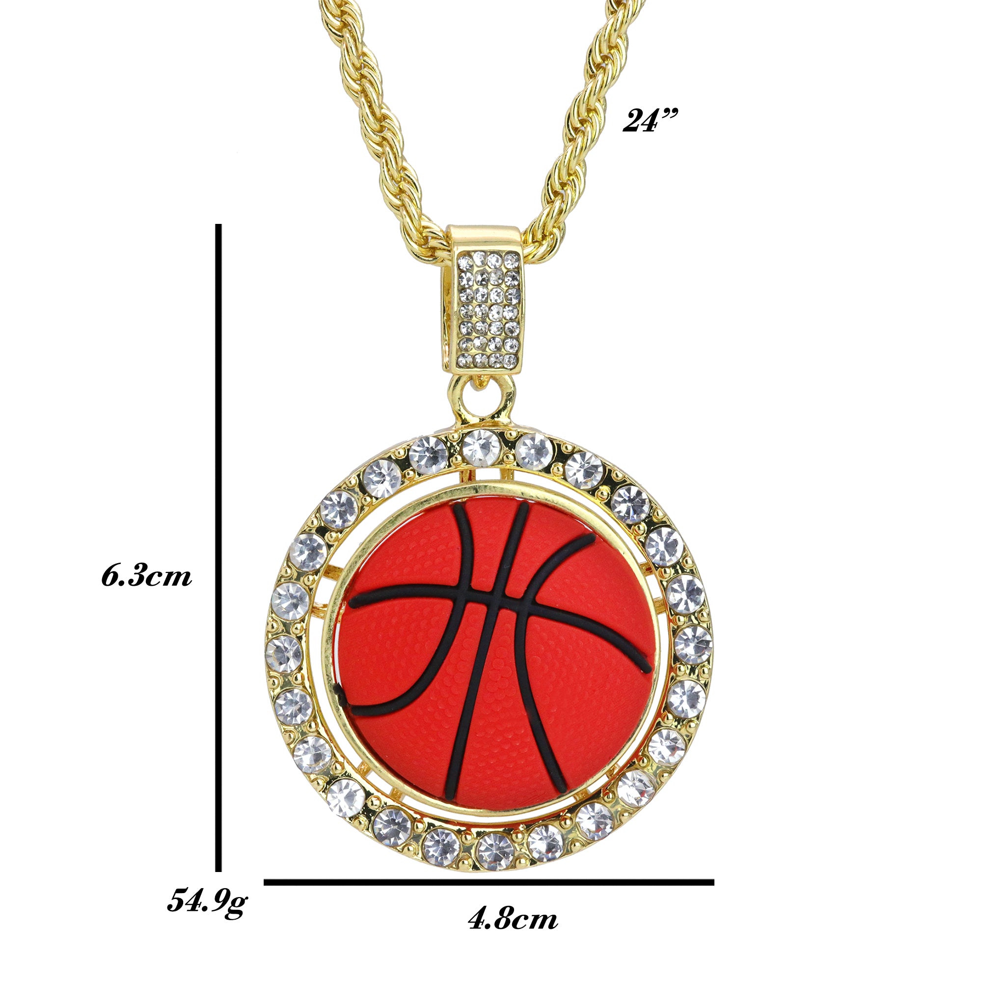 Iced Round Basketball Pendant 24"Rope Chain Hip Hop Style 18k Gold Plated