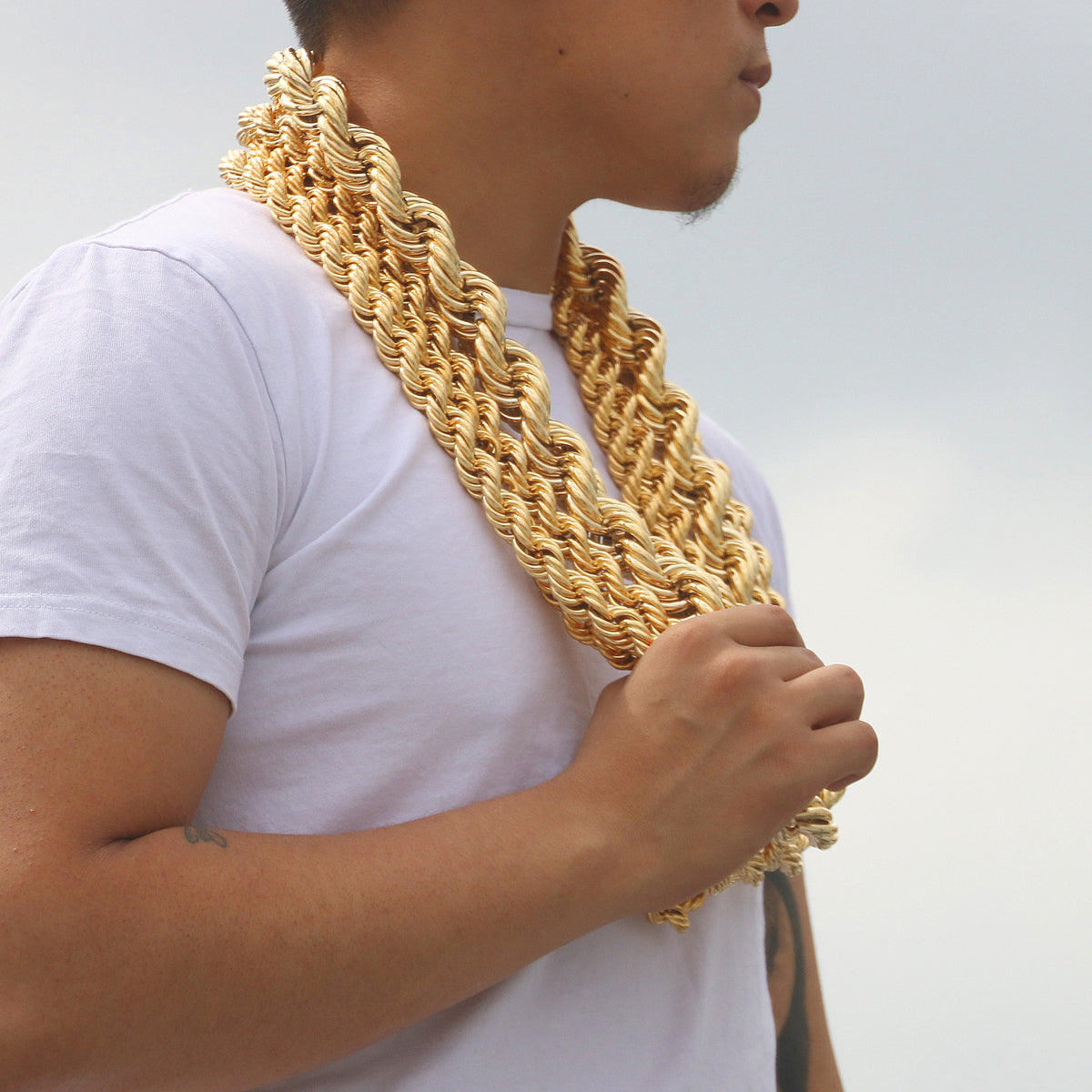 24k Real Gold Plated Rope Chain Necklace 36" Inches 14mm-25mm
