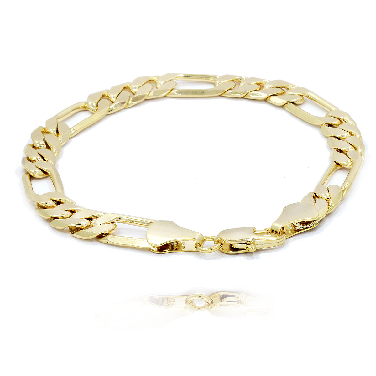 9MM/8"INCHES WIDE 14K GOLD FINISH FIGARO LINK BRACELET