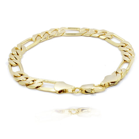 9MM/8"INCHES WIDE  14K GOLD FINISH  FIGARO LINK BRACELET