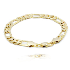 9MM/8"INCHES WIDE  14K GOLD FINISH  FIGARO LINK BRACELET
