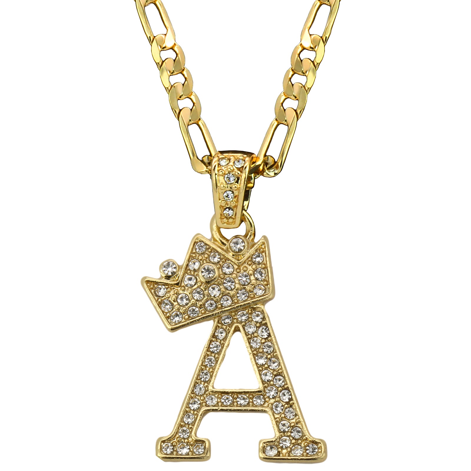 FIGARO CHAIN ALPHABET PENDANT CROWN MINI A-Z