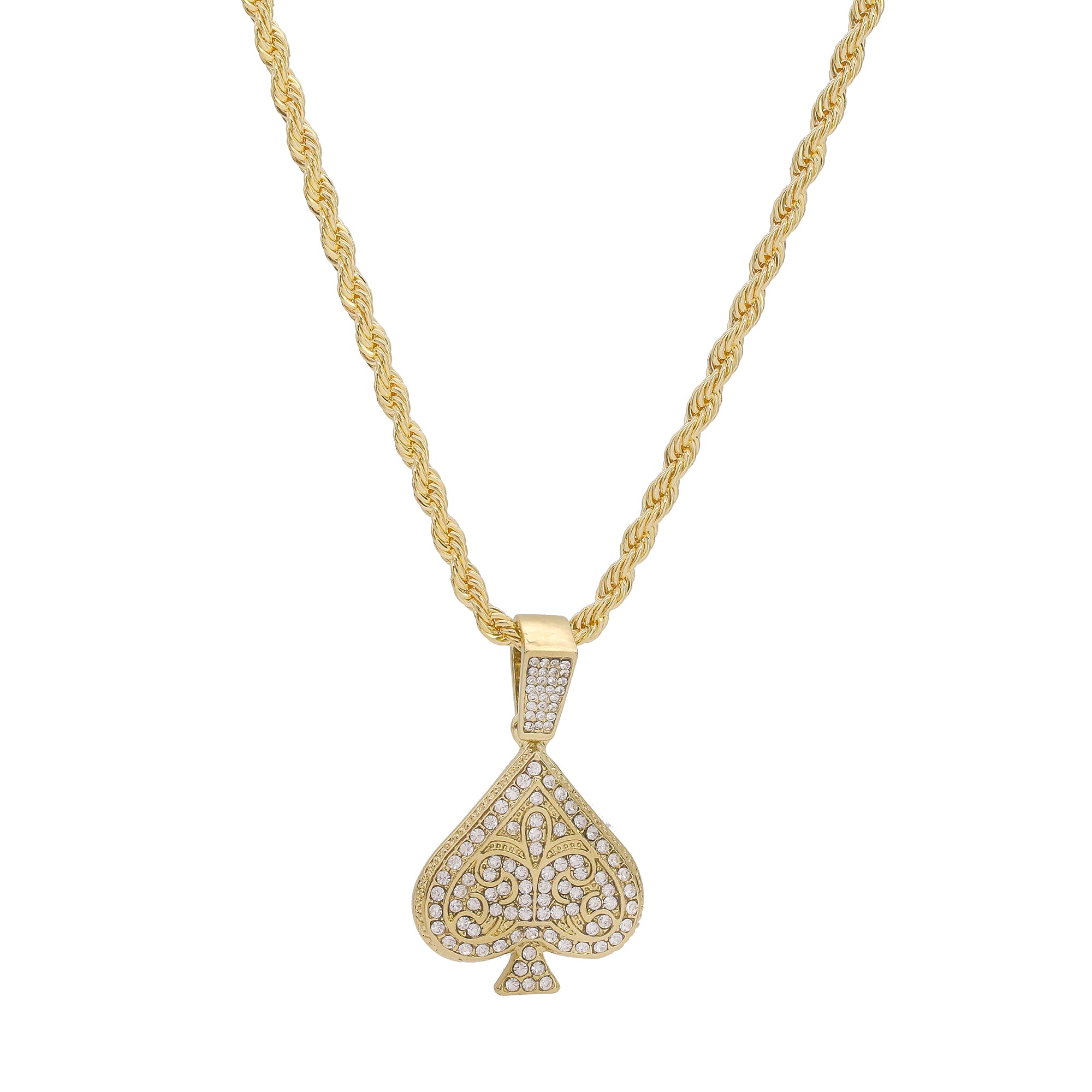Ace Of Sapdes Pendant Rope Chain Men's Hip Hop 18k Cz Jewelry Necklace Choker