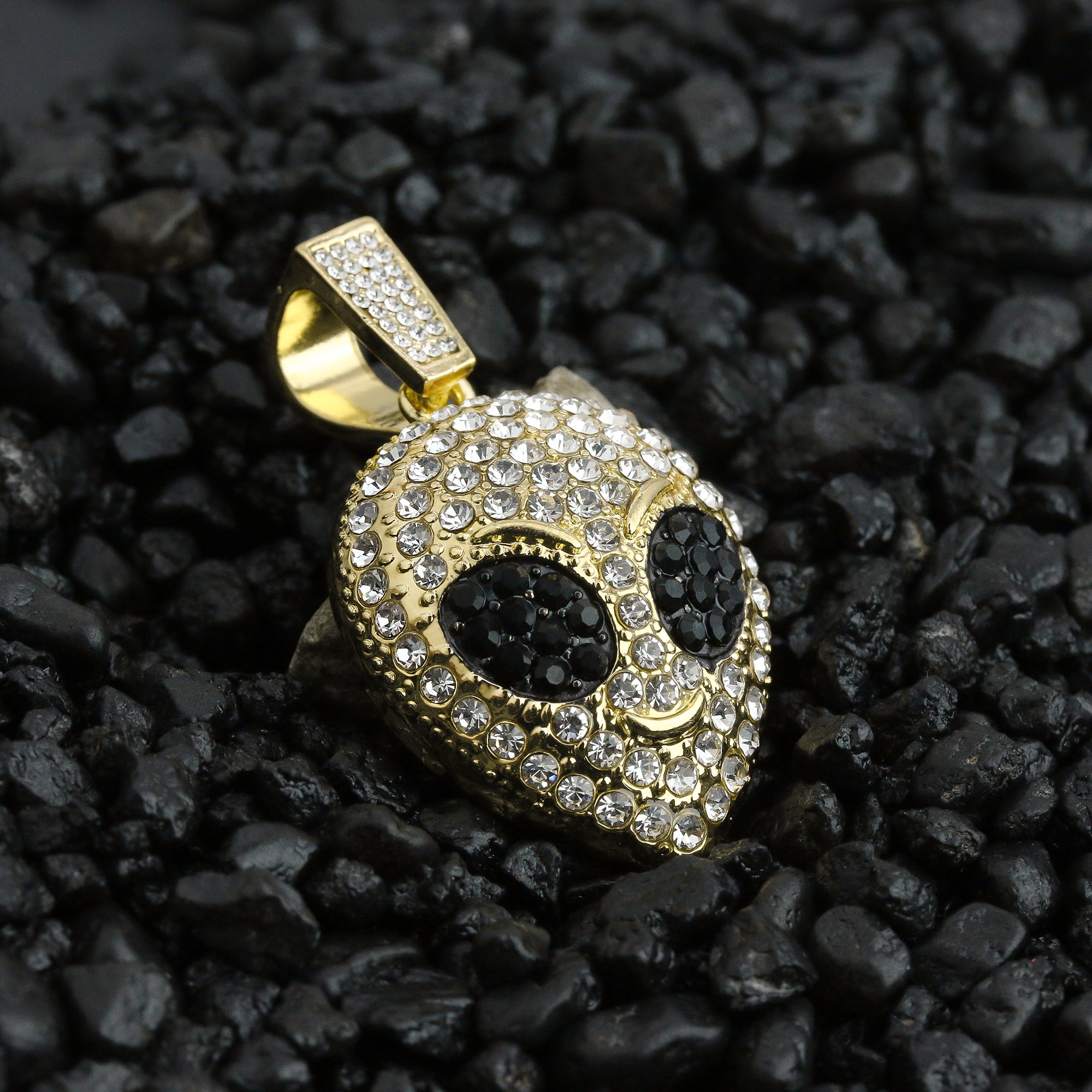 Black Eyes Alien Face Pendant Rope Chain Men's Hip Hop 18k Cz Jewelry