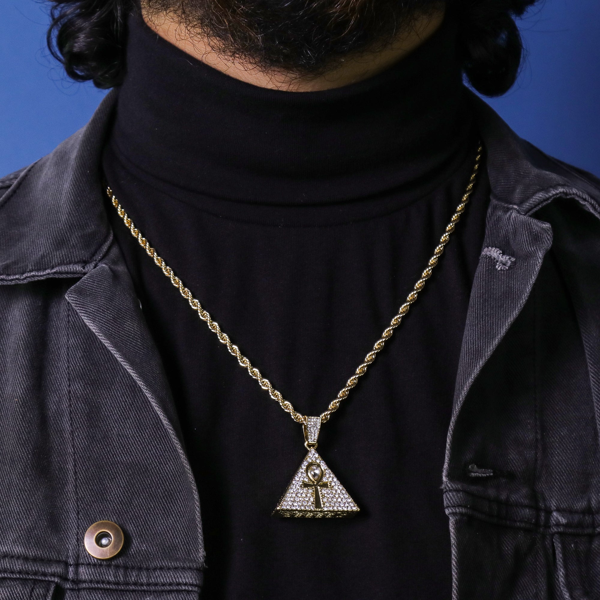 Ankh Pyramid Pendant 24" Rope Chain Hip Hop 18k Jewelry Necklace
