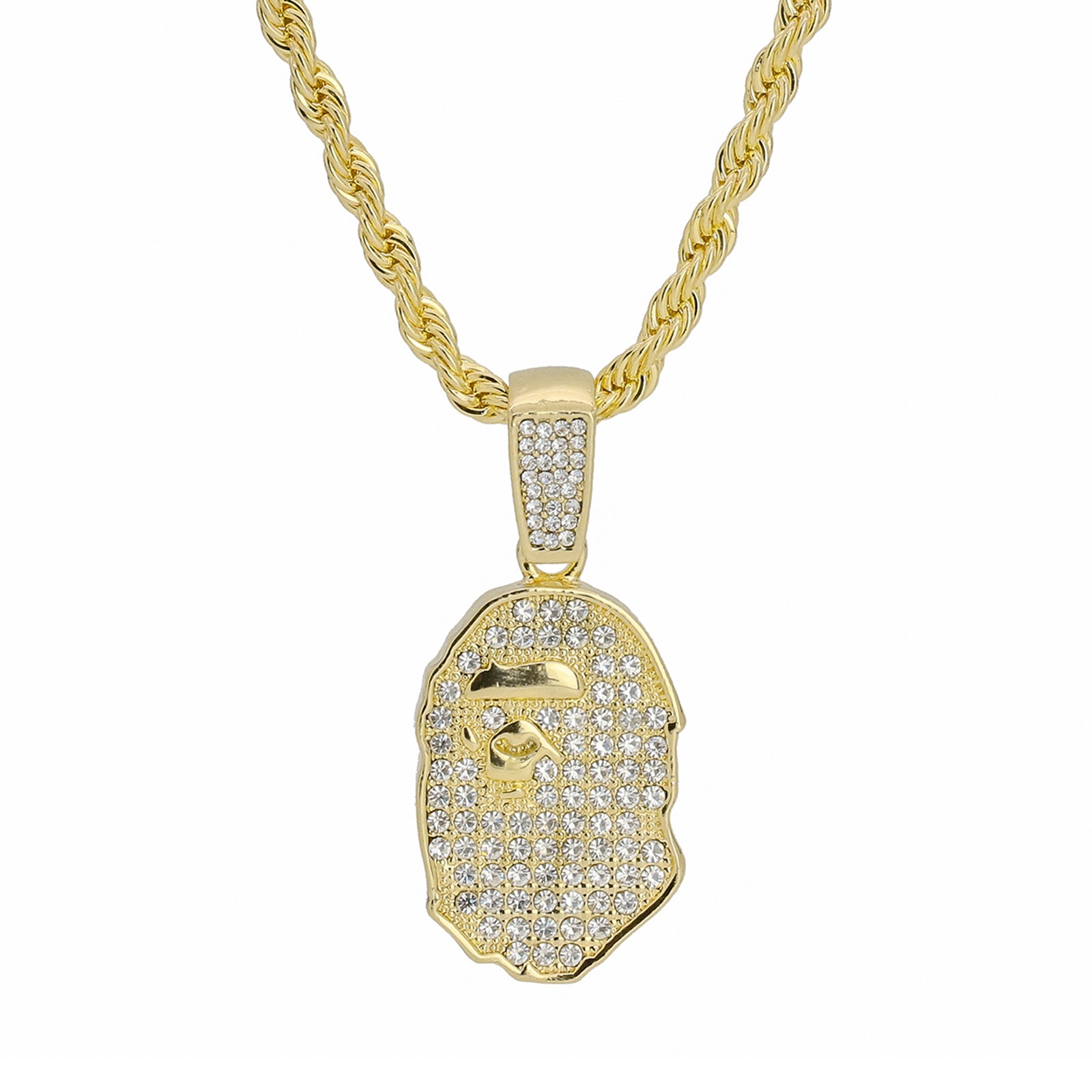 Bape Ape Pendant 24" Rope Chain Hip Hop 18k Jewelry