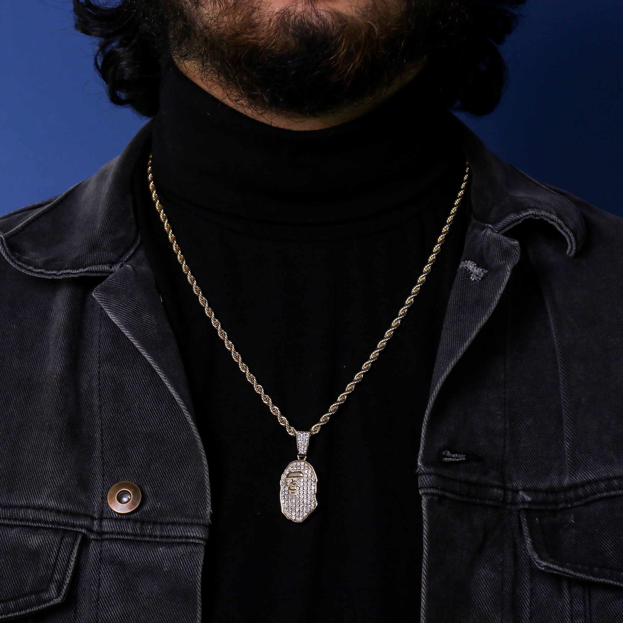 Bape Ape Pendant 24" Rope Chain Hip Hop 18k Jewelry