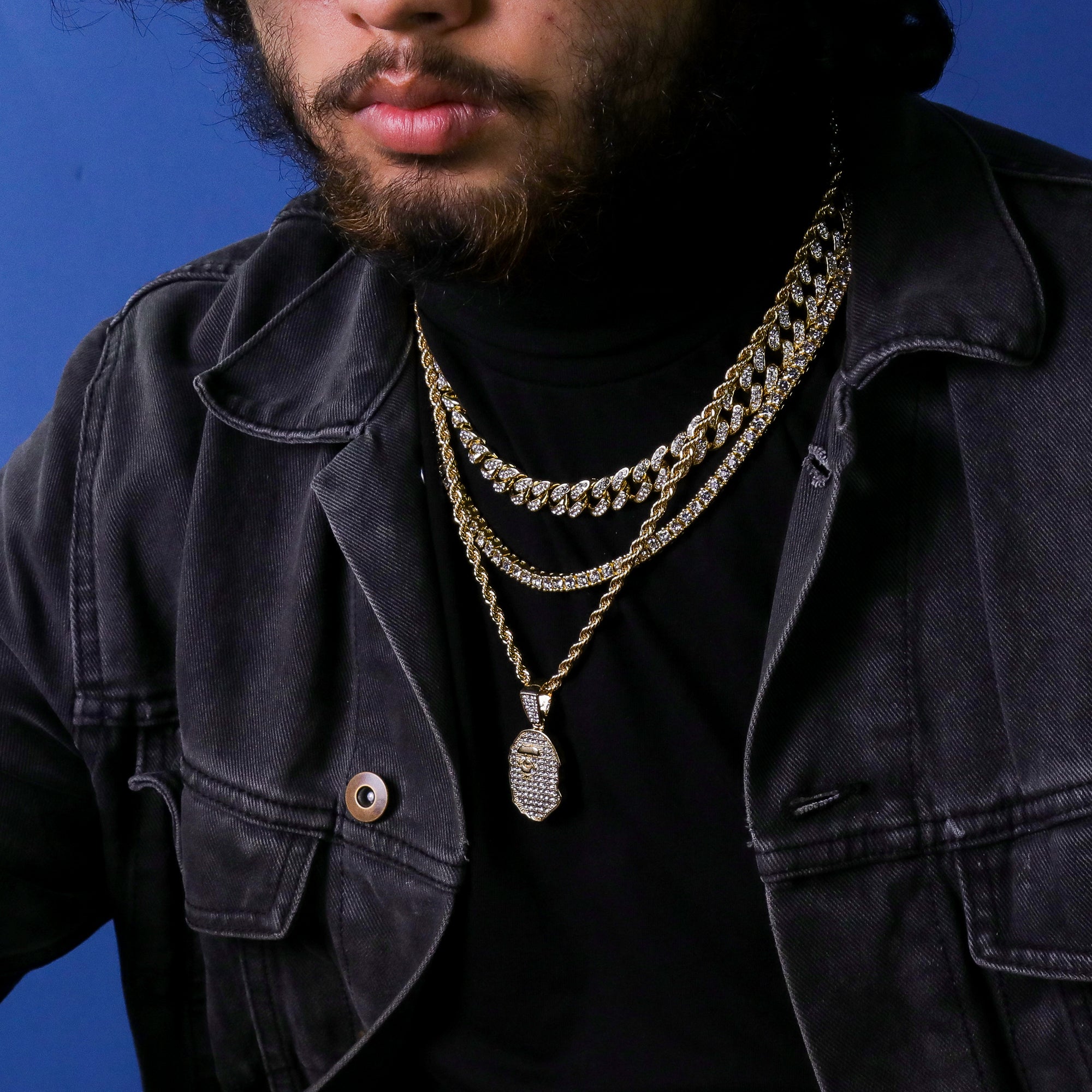 Bape Ape Pendant 24" Rope Chain Hip Hop 18k Jewelry