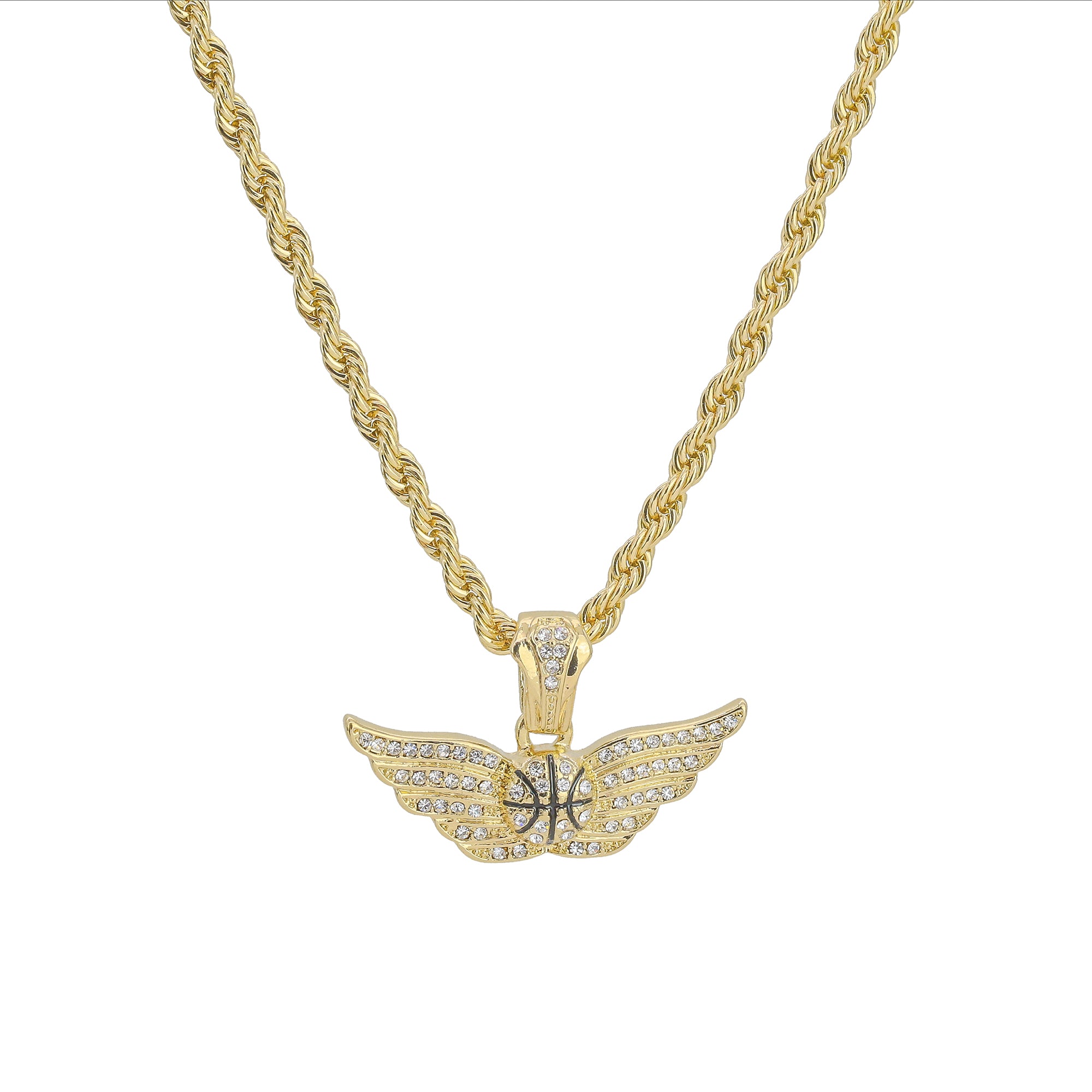 Winged Basketball Pendant Rope Chain Men's Hip Hop 18k Cz Jewelry Necklace Choker