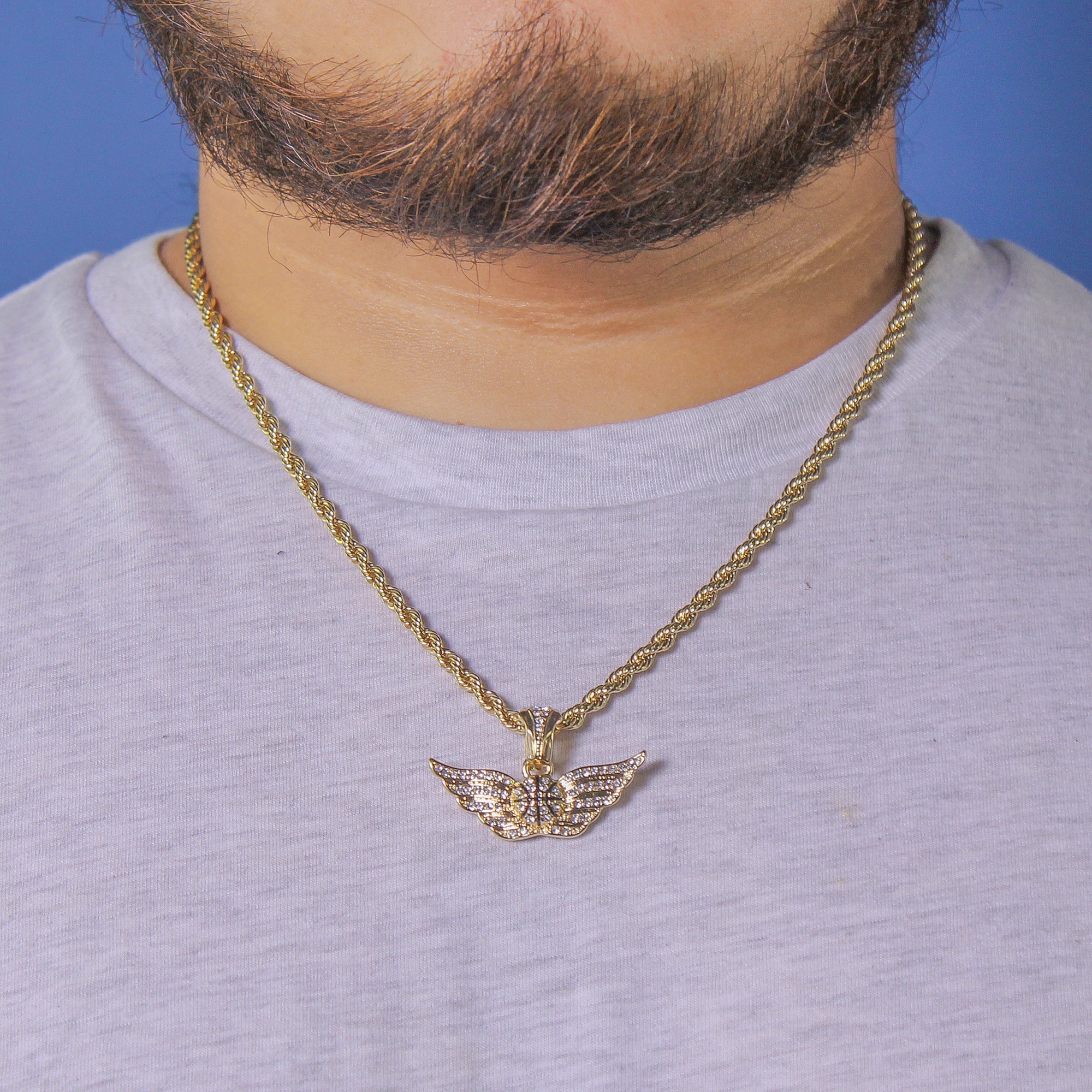 Winged Basketball Pendant Rope Chain Men's Hip Hop 18k Cz Jewelry Necklace Choker