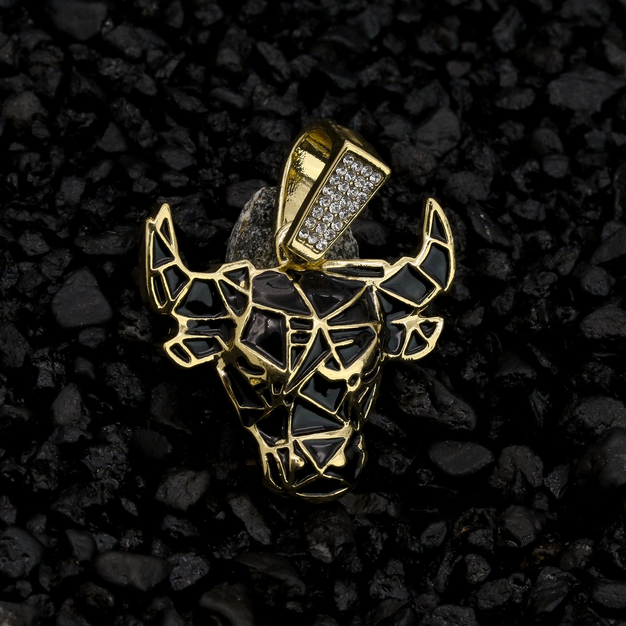 Black & Gold Bull Pendant 24" Rope Chain Hip Hop 18k Jewelry