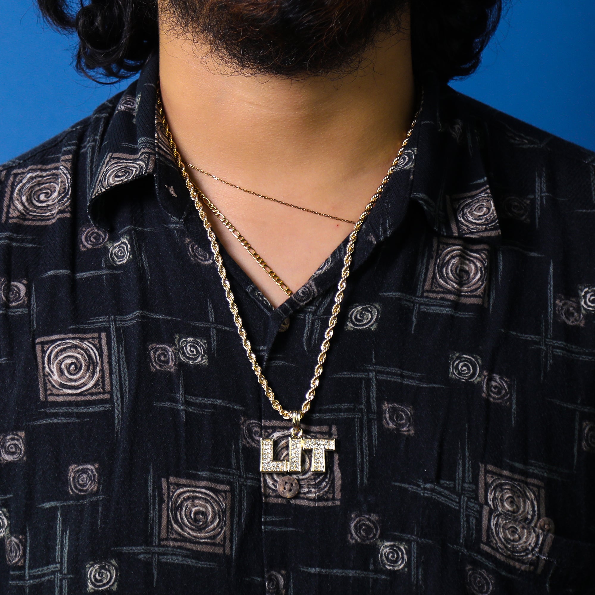 LIT Pendant 18K 24" Rope Chain Hip Hop Jewelry