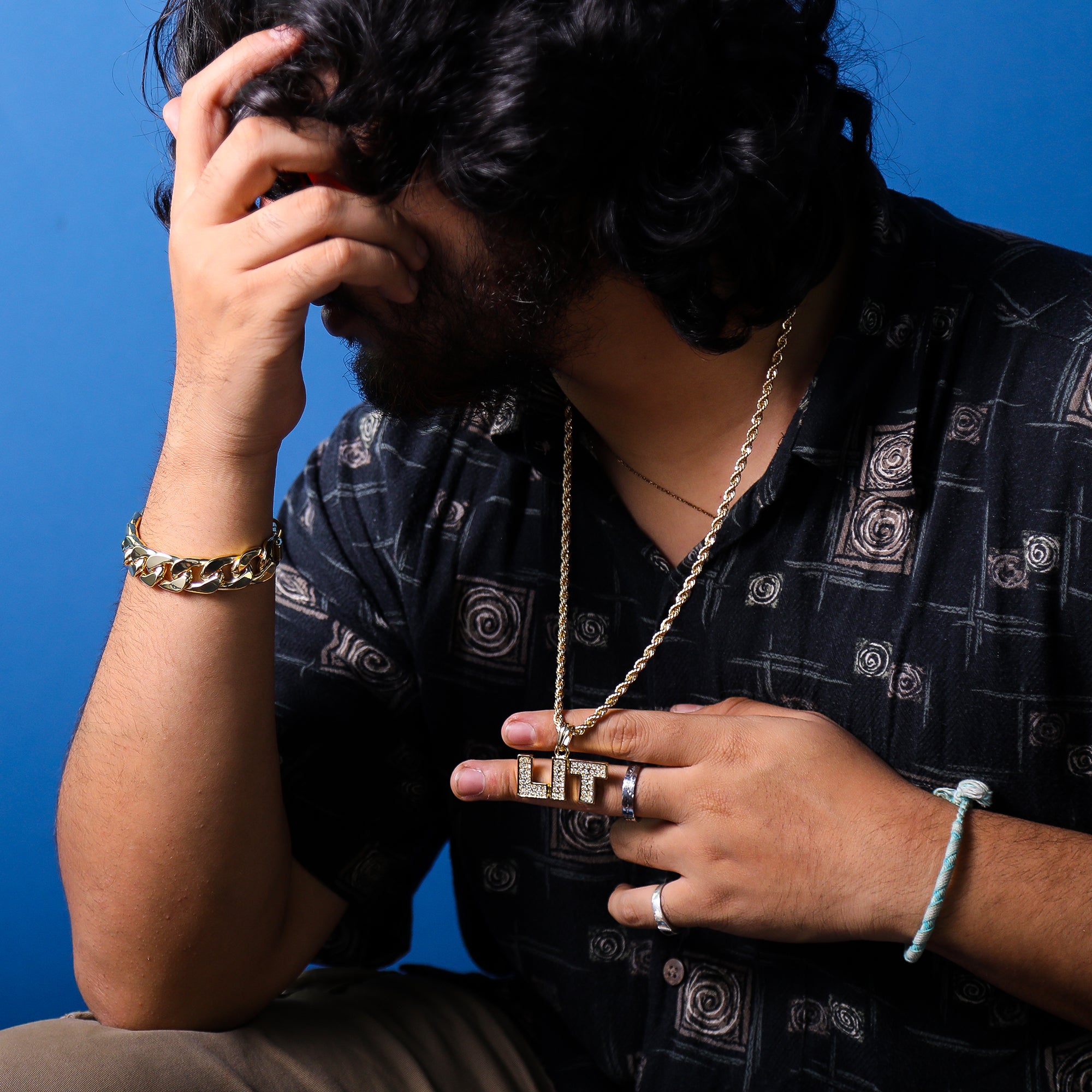 LIT Pendant 18K 24" Rope Chain Hip Hop Jewelry