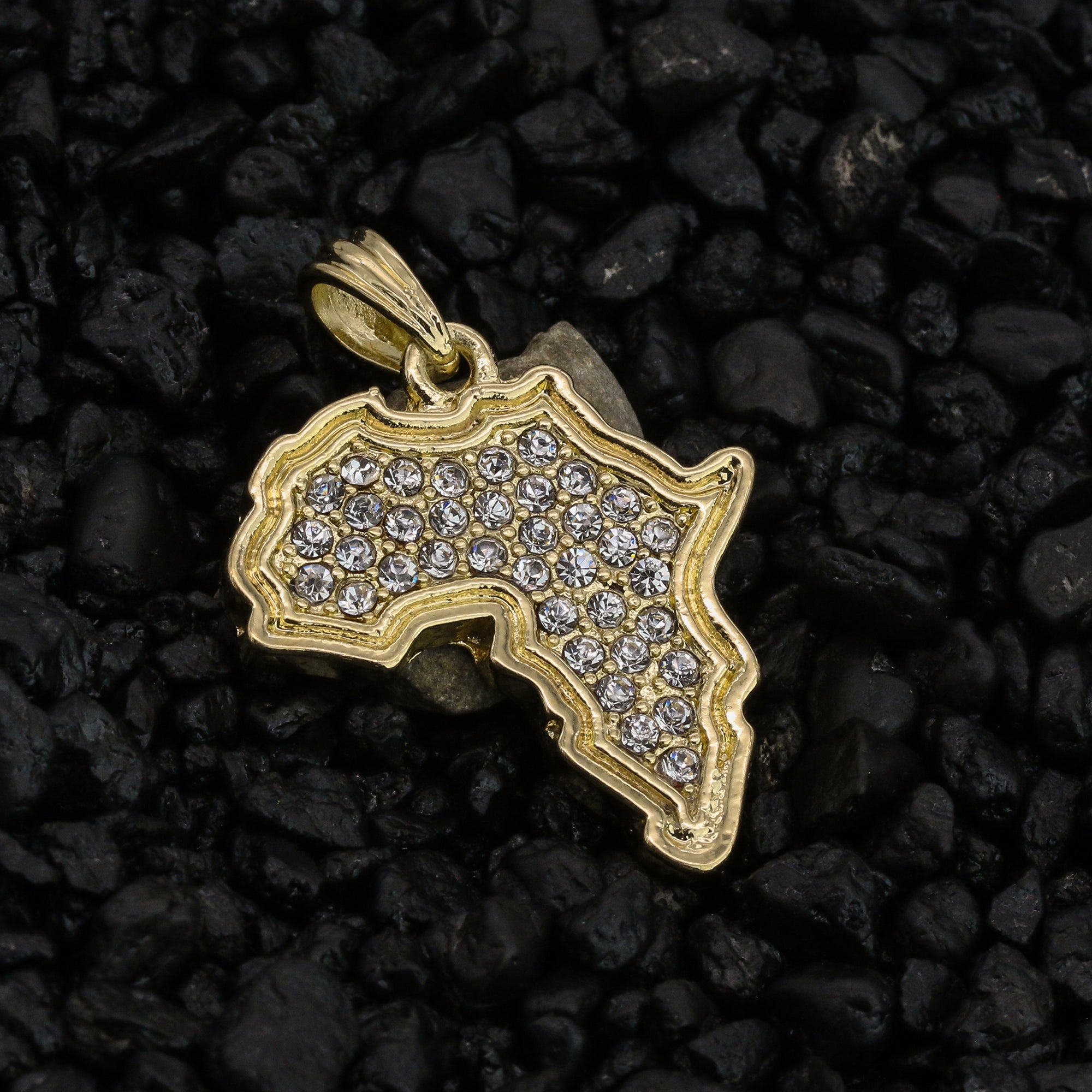 Cz Africa Pendant 18K 24" Rope Chain Hip Hop Jewelry
