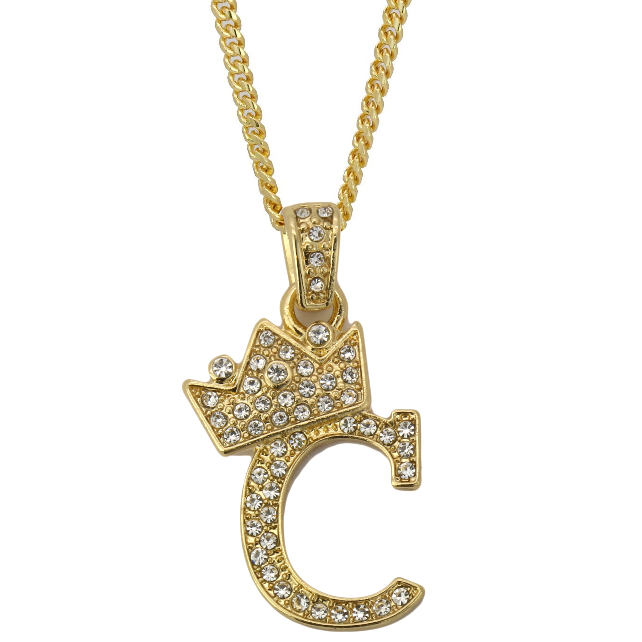 CUBAN CHAIN ALPHABET PENDANT CROWN MINI A-Z