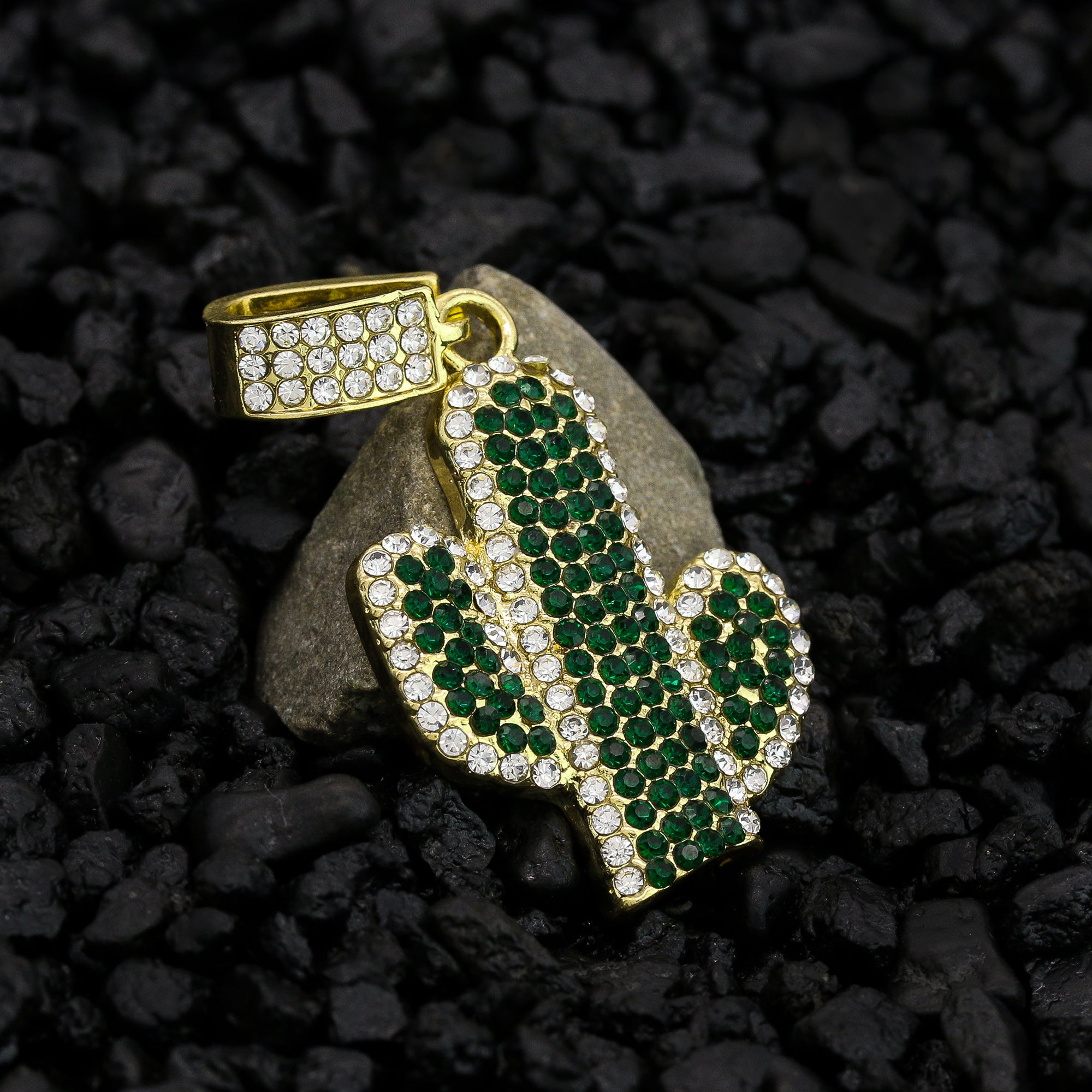 Green Cactus Cz Pendant Rope Chain Men's Hip Hop 18k Cz Jewelry