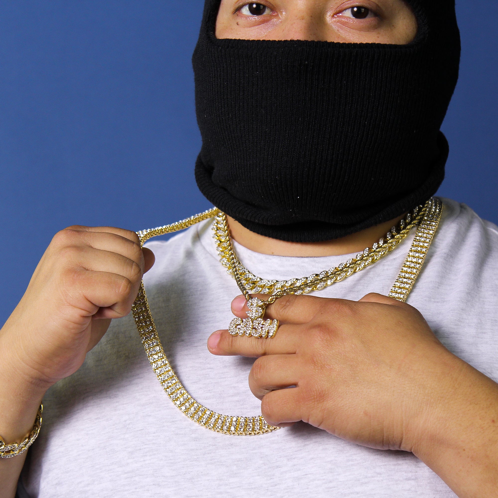 CASH Letter Pendant Rope Chain Men's Hip Hop 18k Cz Jewelry Necklace