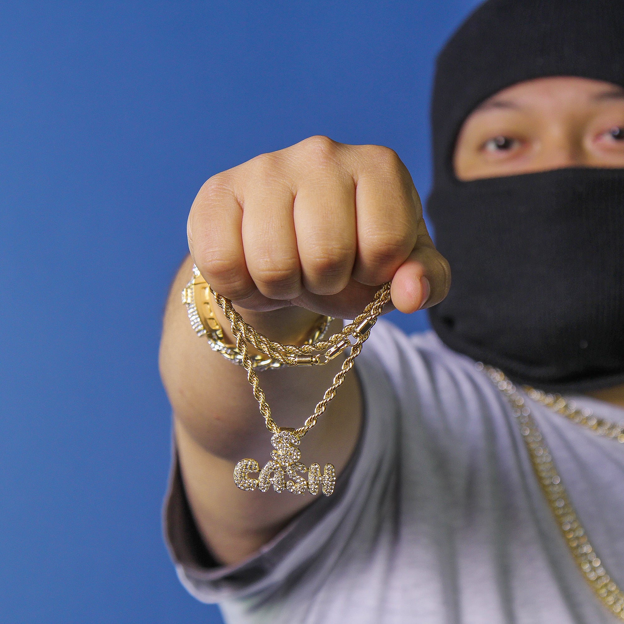 CASH Letter Pendant Rope Chain Men's Hip Hop 18k Cz Jewelry Necklace