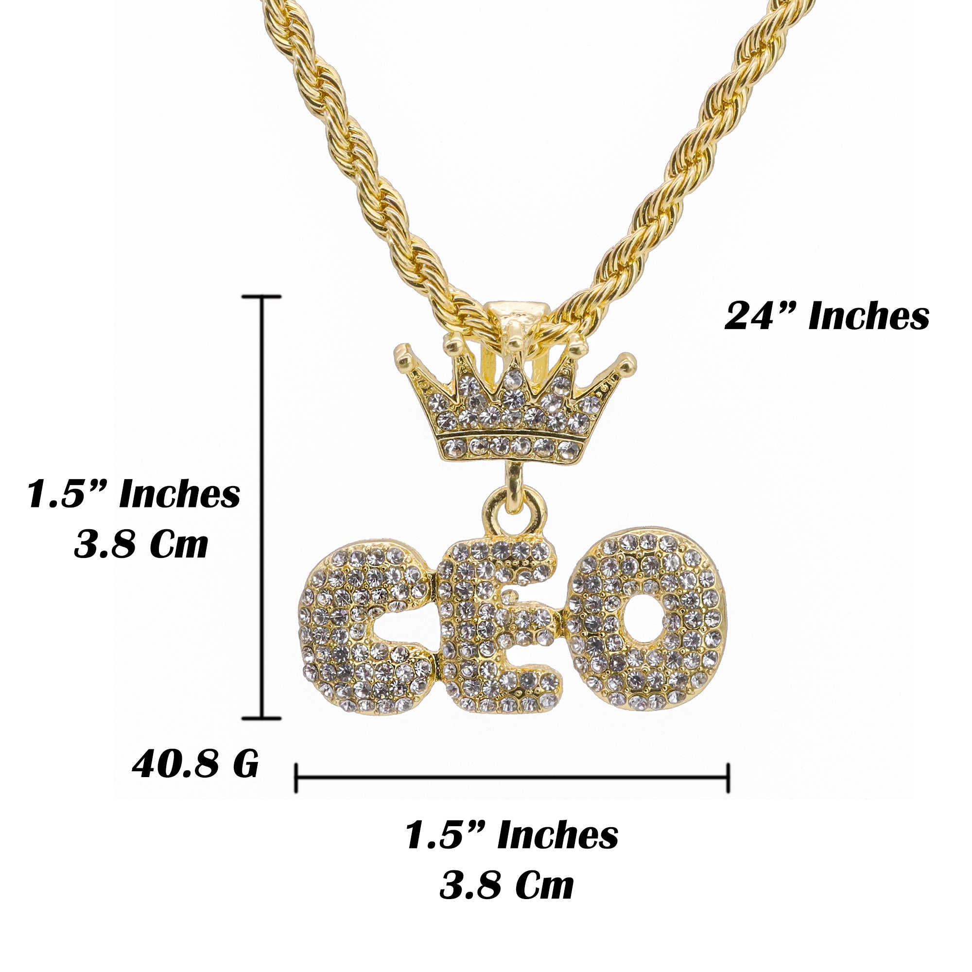 Crown Hook Ceo Pendant 24" Rope Chain Hip Hop Style 18k Gold Plated