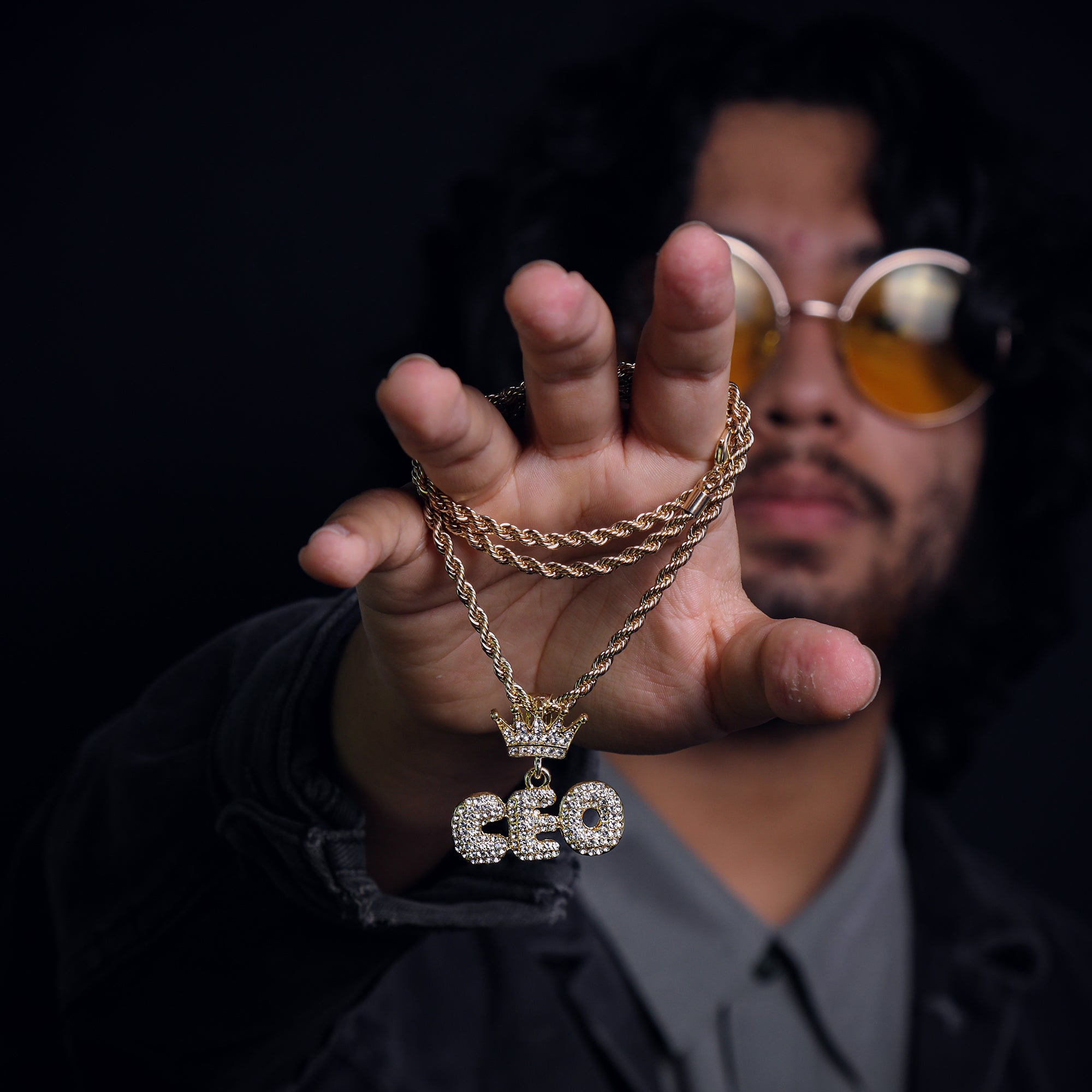 Crown Hook Ceo Pendant 24" Rope Chain Hip Hop Style 18k Gold Plated