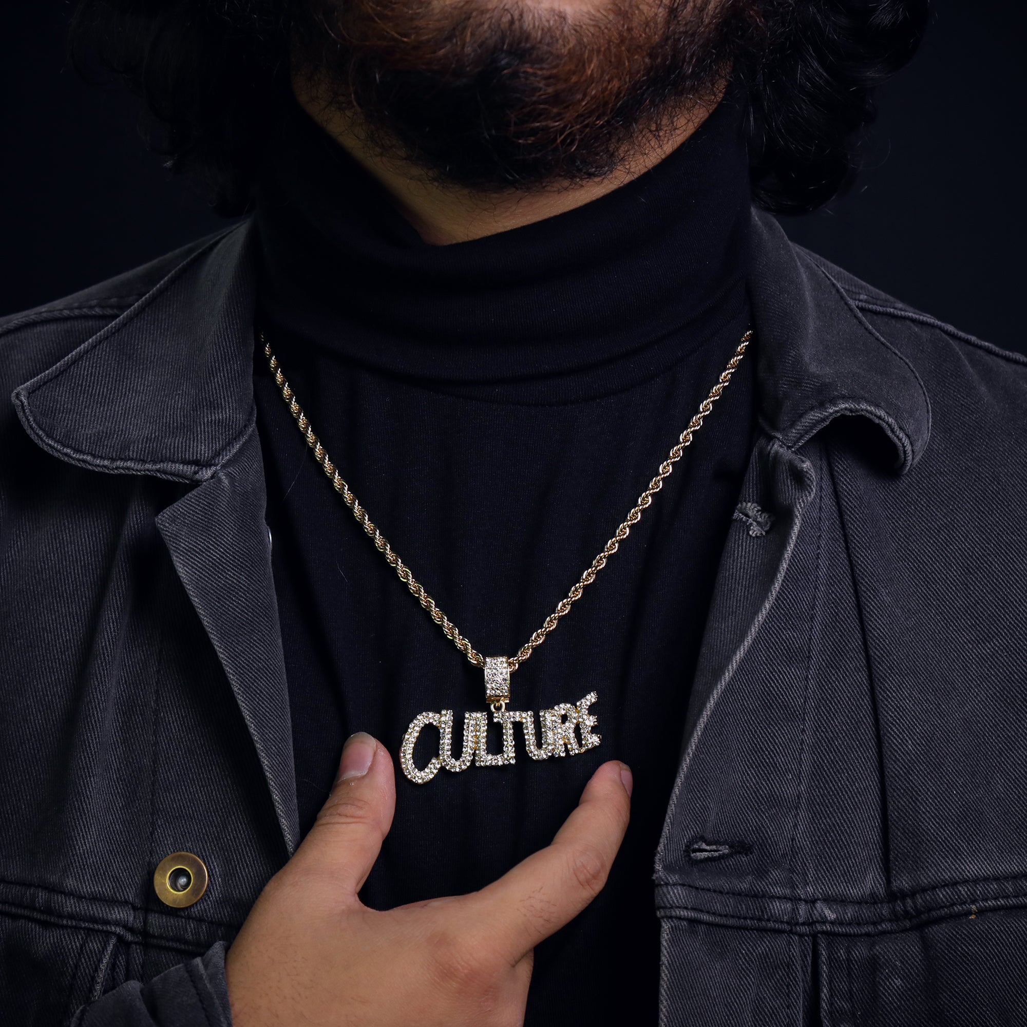 Culture Word Pendant 24" Rope Chain Hip Hop Style 18k Gold Plated